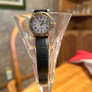 Raymond Weil Black Leather Strap Watch with Gold-Tone Case
